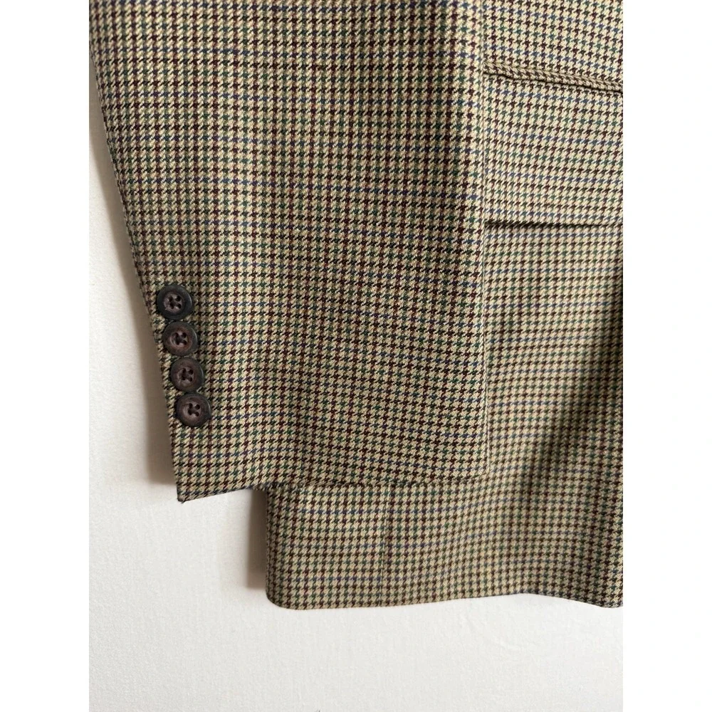 Robert Stock Men's Wool Houndstooth Sport Coat Blazer Brown Tan Tweed 39R